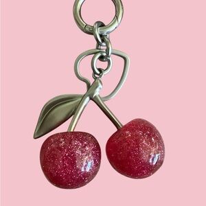 🌲 NWT Sparkly Cherry Bag Charm Keychain | Pink Glitter Cherries | Cute Accessory